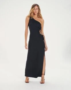 Carina Detail Long Dress - Black