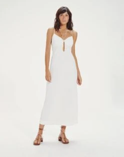 Daisy Detail Long Dress - Off White -Women Clothing Sales DaisyDetailMidiDress front 88f98bf6 652f 4b58 85d7 99f3153ee421