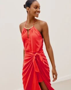 Luna Detail Midi Dress - Tomato -Women Clothing Sales LUNA DETAIL MIDI DRESS DETAIL 1