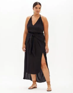 July Detail Long Dress - Black -Women Clothing Sales black july dress plus
