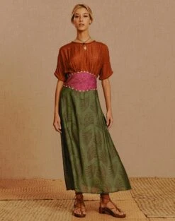 Fatima Midi Dress - Volpi Green -Women Clothing Sales block fatima dress lifestyle