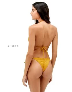 Scales Ripple Tie Side Bottom - Mustard -Women Clothing Sales mustard scales ripple bikini cheeky