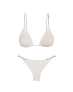 Firenze Beads Tri Parallel Top - White -Women Clothing Sales white firenze beads bikini flat